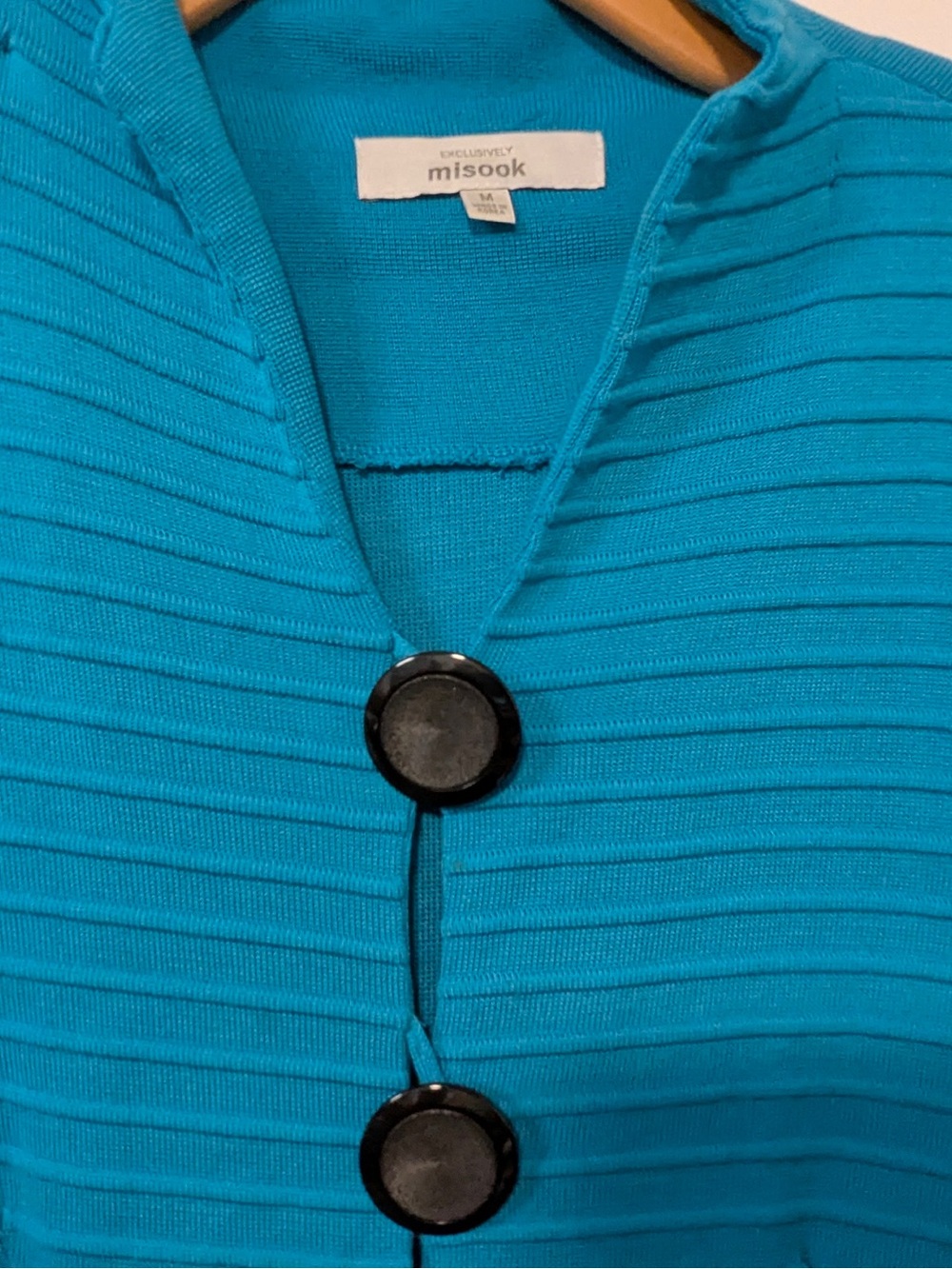 Misook Turquoise Ribbed Button-Front Cardigan - Picture 5 of 11